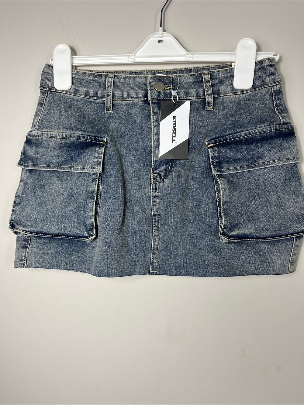 Etosell Denim Cargo Mini Skirt - Washed Blue M